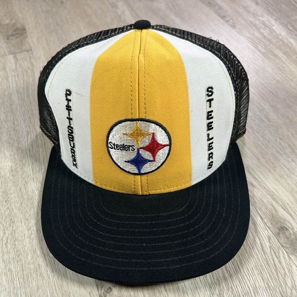 VTG 80s Pittsburgh Steelers Hat Snapback NFL Yellow White Black Trucker Cap USA